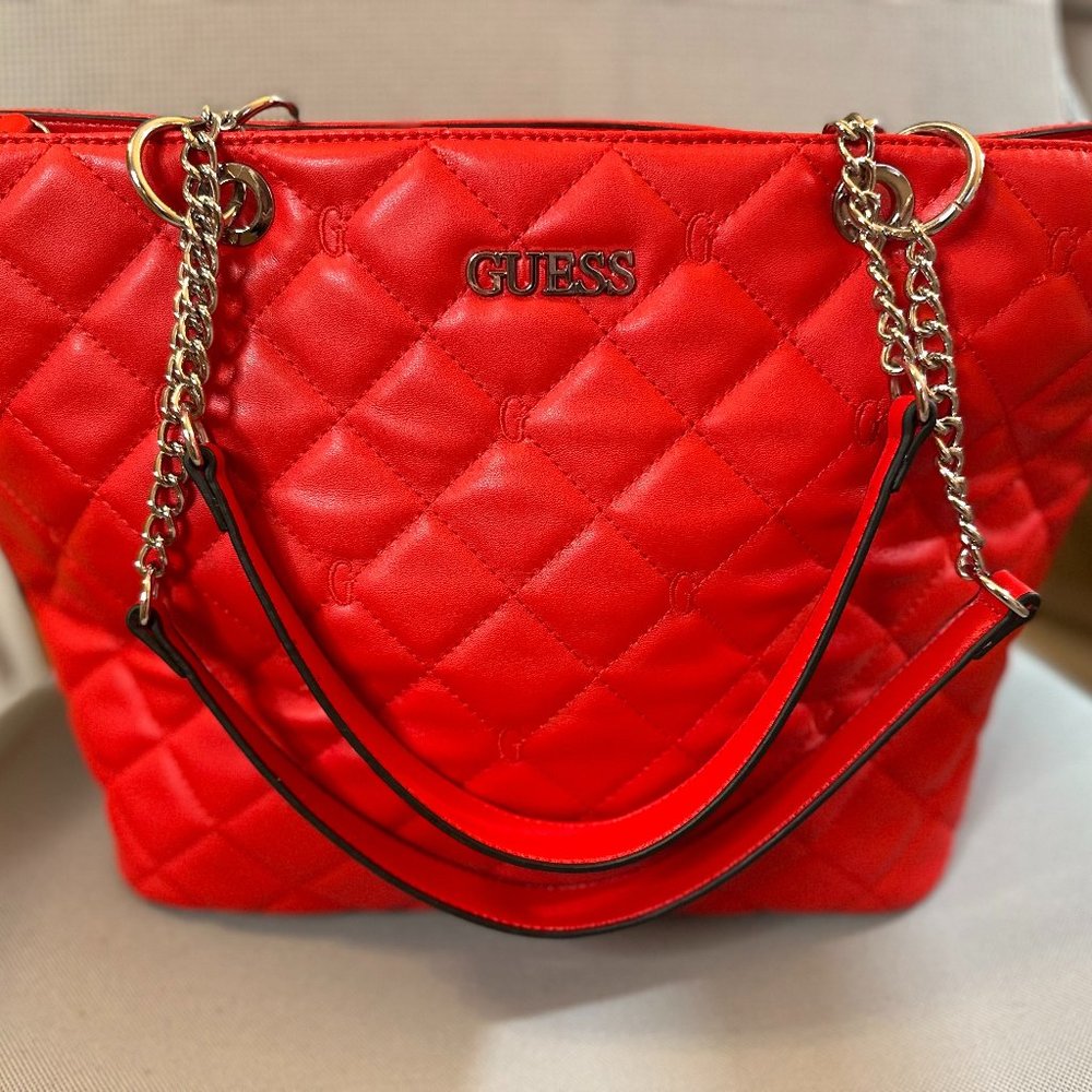 NWOT Guess Red Quilted Tote Shoulder Bag